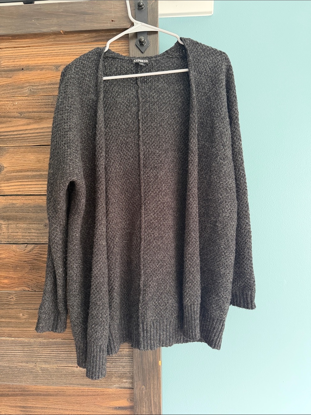 Express Dark Charcoal Open-Front Cozy Knit Cardigan
